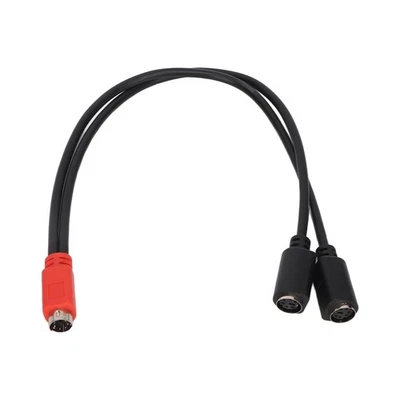 MINI DIN 6 Pin Male To 2 MINI DIN 6 Pin Female Cable Red Black Head MINI DIN ↑ - Image 1 of 4