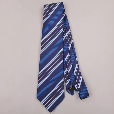 Hickey-Freeman Silk Tie Mens Navy Blue Striped Necktie Made in Italy Business - Image 1 of 4