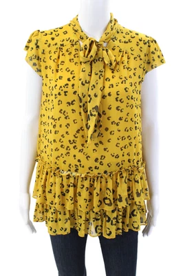 Nicole Miller Collection Womens Animal Print Sleeveless Blouse Top Yellow Size M - Image 1 of 4