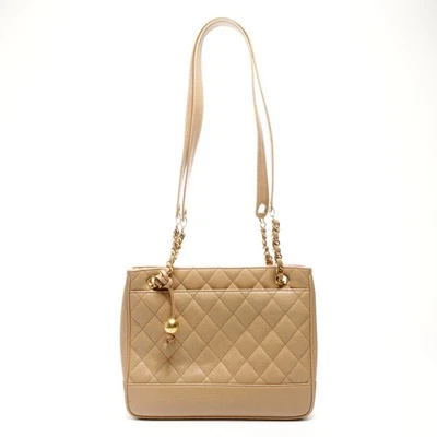 CHANEL номер 2 1991-1994 Caviar матлассе сумка с короткими ручками цепочка наплечная сумка бежевый WS24865 - Изображение 1 из 4