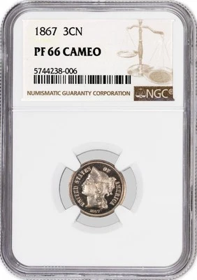 1867 3CN Proof Three Cent Nickel NGC PF66 Cameo Gem Coin - Image 1 of 4