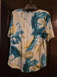 Chico's Pullover Oberteil Bluse geblümt blau/gelb/weiß Gr. 1 Baumwolle/Modal Indien - Bild 1 von 5