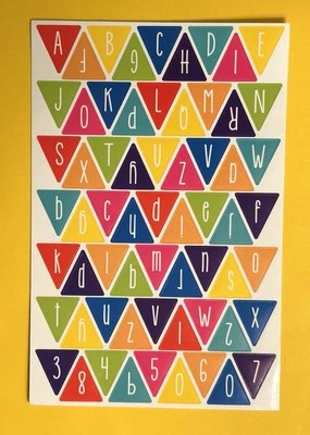 Sticker Sheets (3) of Alphabet Letters & Numbers in Fun Colored Triangles - Image 1 of 2