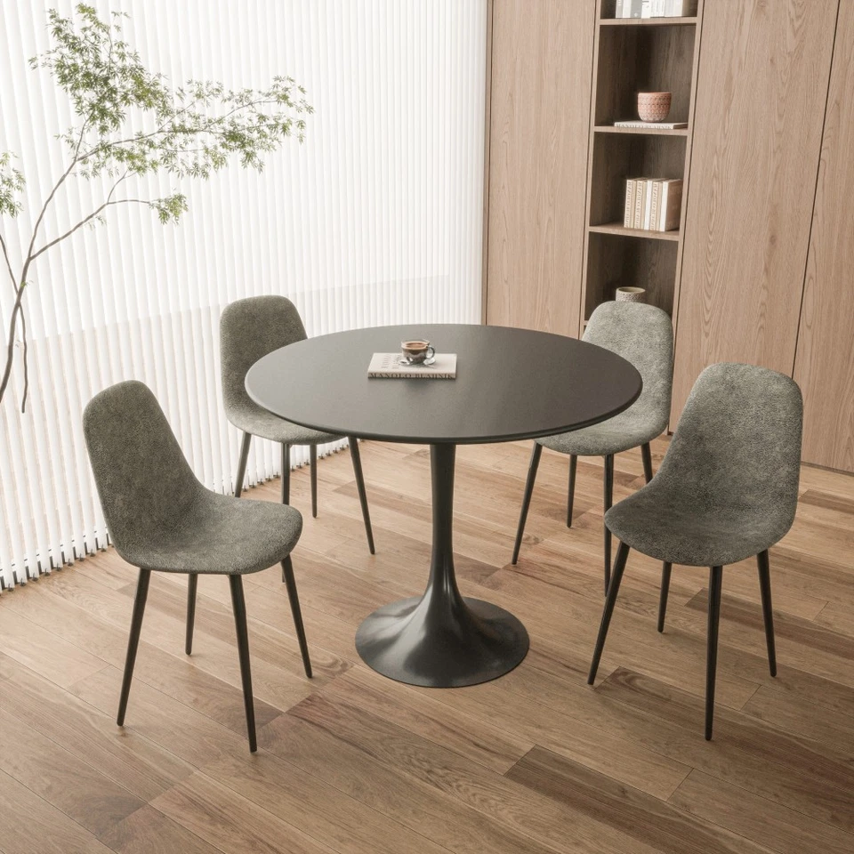 Round Dining Table Set Easy Clean W Durable Metal Legs 4 Dining Chair - Image 1 of 4