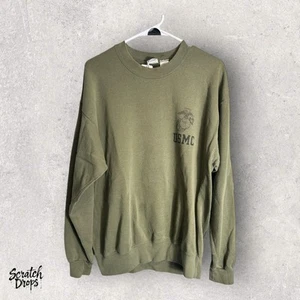 Vintage 90s USMC Crewneck United States Marines Military Green Sweatshirt USA L - Picture 1 of 4