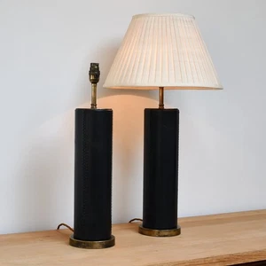 Tyson London Leather Column Brass Side Hall Console Table Lamp - Picture 1 of 8