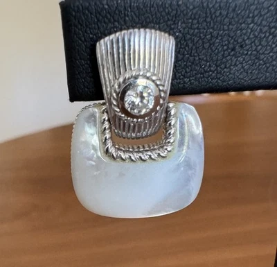 Judith Ripka Sterling Silver MOP and Clear CZ Dangle Pierced Earrings (J406) - Image 1 of 4