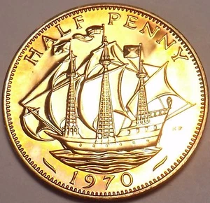 Super Proof Great Britain 1970 Half Penny~The Golden Hind~Last Year~Free Ship - Picture 1 of 2