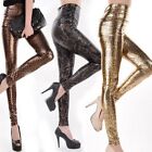 Women High-Waist Shiny-Wet Shiny Print Slim Pants Faux Leather Stretch Leggings