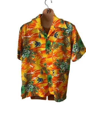 Original Vintage 1960's Hawaiian Luau Shirt Men's Med Retro Polyester Hawaii - Image 1 of 4