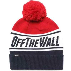 VANS STRIPE OFF THE WALL SCRIPT POM BEANIE KIDS - DRESS BLUES/CHILLI PEPPER - Picture 1 of 7