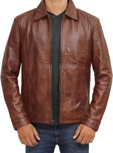 Brown Leather Jacket Men - Black Real Lambskin Men's Leather Jacket - Picture 1 of 7