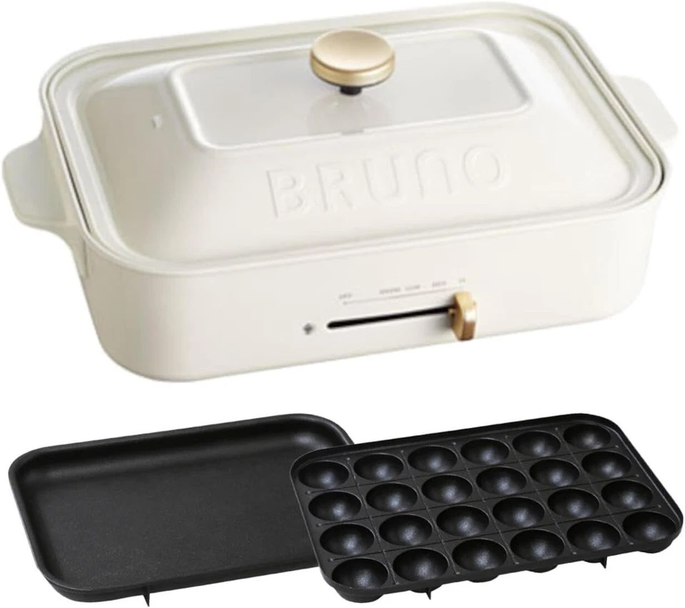 BRUNO Compact Hot Plate White BOE021-WH AC100W Flat / Takoyaki Plates Set New - Image 1 of 4