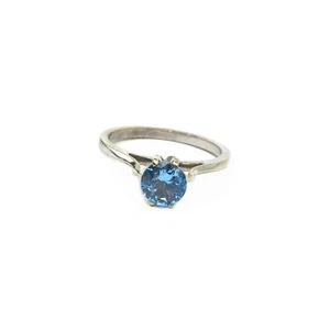 14K Solid White Gold Solitaire Lab-Created Sky Blue Spinel Ring, 0.87 CTW - Picture 1 of 11