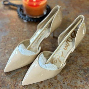 SAM EDELMAN WOMEN'S JAINA BEIGE BLUSH PATENT D' ORSAY HEELS SIZE 6 M NEW IN BOX - Picture 1 of 11