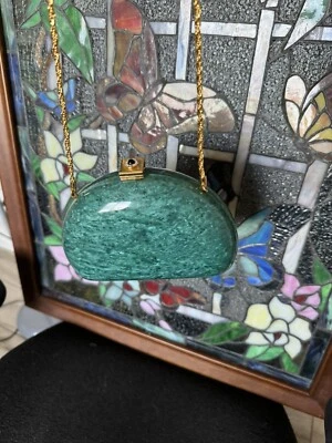 Bolso Bandolera Raro Bullock’s Mujer De Colección Hecho en Italia Verde Malaquita Hecho a Mano 1 Foto 1 de 4