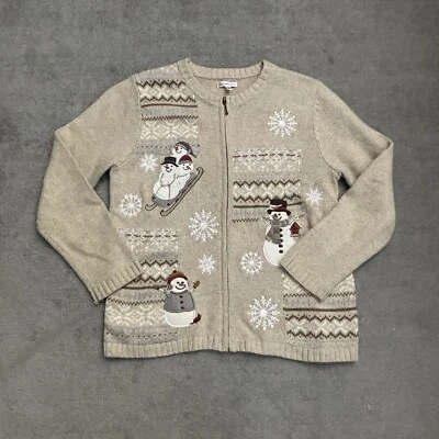 Kohls Croft & Barrow Snowman Ugly Christmas Winter Sweater Cardigan Medium - Image 1 of 4