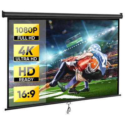80" Manual Pull Down Projector Screen Wall Ceiling Mounted Projector Screen 4K - Image 1 of 4
