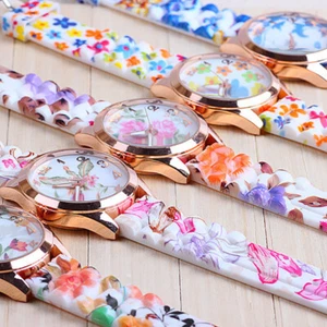 Silicone Band Watch Silicone Printed Flower Quartz Analog Wrist Watches - Picture 1 of 13