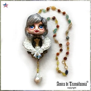 Jewellery Necklace Luxury Pendant Art Deco Stone Pearl Sculpture Madame Bovary - Picture 1 of 24