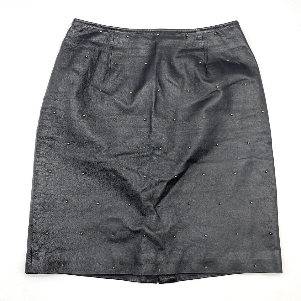 Vintage 90s David Benjamin Genuine Leather Midi Skirt with Studs Women's Size 10 - Image 1 of 4