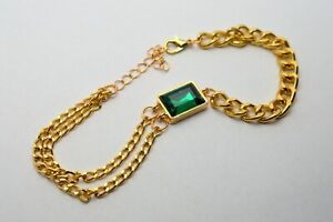 24K GOLD PLATED BRACELET WITH GREEN CRYSTAL