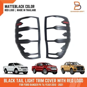 MATTE BLACK RED LOGO REAR TAIL LIGHT LAMP COVER TRIM FOR FORD RANGER PX T6 12-21 - Picture 1 of 7