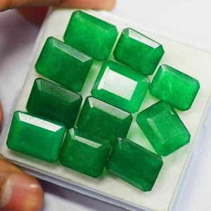 Zambia Genuine Certified 200 Ct Natural Green Emerald Cut Loose Gemstone Lot KKR - Picture 1 of 4