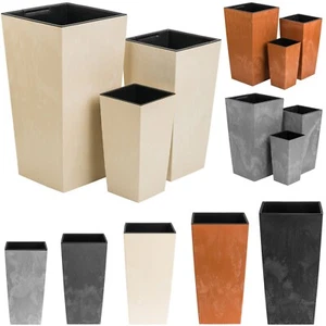 Set 3x Plant Pots Flower Pot Trapezoid with Concrete Textured Plastic 8 Variants - Picture 1 of 22