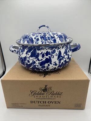 NEW GOLDEN RABBIT Blue & White 2.5 Quart "Cobalt Swirl" Enamelware DUTCH OVEN - Image 1 of 4