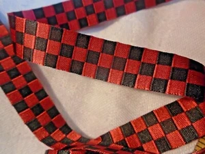 5/8" wide RED / BLACK CHECKERBOARD SATIN REVERS. WOVEN RIBBON/TRIM - JAPAN-BTY - Picture 1 of 1