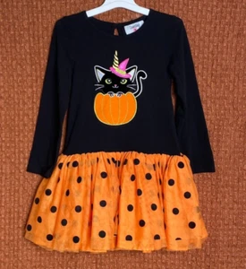 Counting Daisies Dress Girls Organge Cat Tulle Skirt Polk a dot Size 5 - Picture 1 of 12