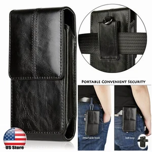 Vertical Leather Belt Bag Clip Phone Holster Pouch Case Cover for iPhone Samsung - Picture 1 of 13