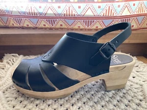 Sven Rivet Sandal Clogs w/ Back Strap Size 38 Brown Base Smooth Blue Leather - Picture 1 of 6