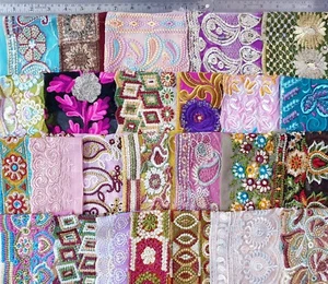 VERY RARE LOT Antique Vintage Sari LACE EDGING RIBBON 25 Pcs EMBROIDERED RNDM - Picture 1 of 6
