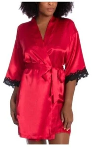 LINEA DONATELLA Dreamer Lace-Trim Satin Kimono Wrap Robe and Night Gown - Picture 1 of 2