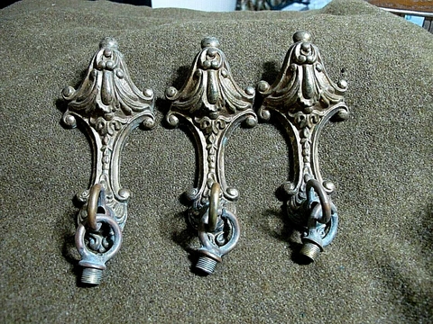 Antique 3pc Brass Salvage Pieces Legs? w Dangling Hoops ORNATE R&S No 1 5.25" Ea Cover