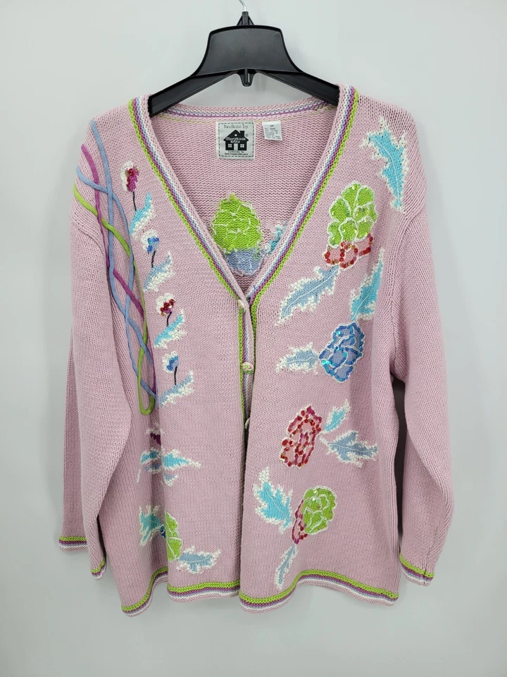 Cárdigan Suéter Tejido Libro de Cuentos Para Mujer Plus 3X Bordado Floral Lentejuelas Artístico Foto 1 de 4