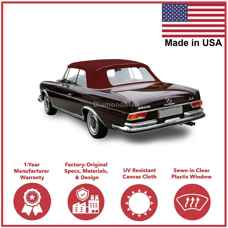 Fits Mercedes W111 280SE 250SE Convertible Top Replacement BURGUNDY CANAS — 第 1/2 张图片