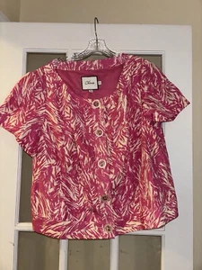Chaus women’s pink printed blazer jacket 5 button short sleeve 18W unique - Picture 1 of 4
