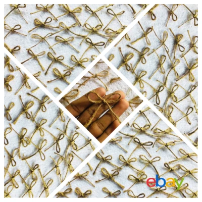 50 x Twine Jute Mini Ribbon Bows Crafts Wedding Cards Sewing , Tie Rustic Décor - Image 1 of 2