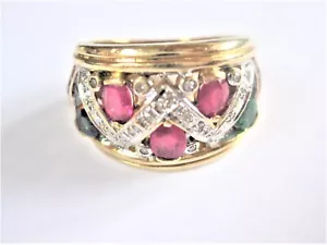 Ring Gold 585 Con Rubíes, Zafiro, Esmeralda Y Pequeños Diamantes, 7,88G - Imagen 1 de 4