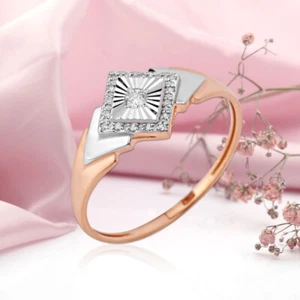 Rose Gold 585/14kt Goldring Ring mit echten Diamanten NEU - Bild 1 von 2