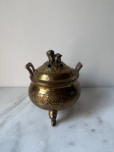 Vintage Chinese solid brass incense burner With Dragons foo dog - Picture 1 of 15