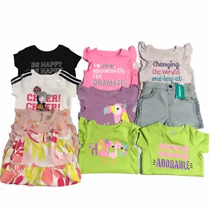 Lot of 10 Baby Girls Cute & Adorable Rompers, Bodysuits, Tees & Shorts Size 12M - Picture 1 of 12