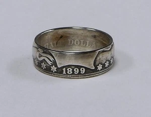 Coin ring MADE from 1899 BARBER Half Dollar Antique finish in size 9-14 - Picture 1 of 3