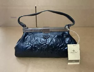 Patricia Nash Black Leather Tooled Floral Ferrara Frame Satchel with Dust Bag - Picture 1 of 21