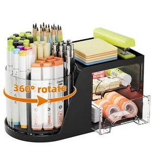 Desk Organizer with 2 Drawer, 360°Rotating Pen Holder for Desk, Desk Organize... - Picture 1 of 7