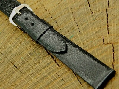 Correa de reloj vintage nueva de colección sin usar JB Champion negra Corfam con hebilla tono plateado 16 mm Foto 1 de 4