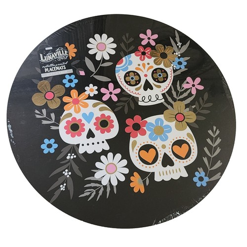 Envogue Set of 4 Skulls Day of‎ the Dead Cork Round Fall Halloween